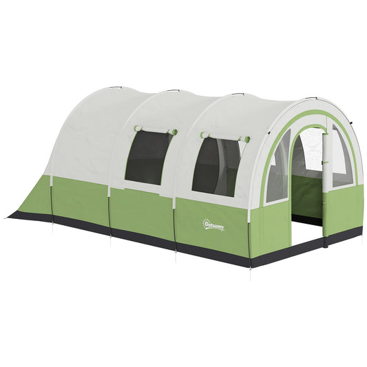 Outsunny 3000mm Waterproof Camping Tent, 5-6 Man Family Tent with Living and Bedroom, Carry Bag Included, Cream and Green