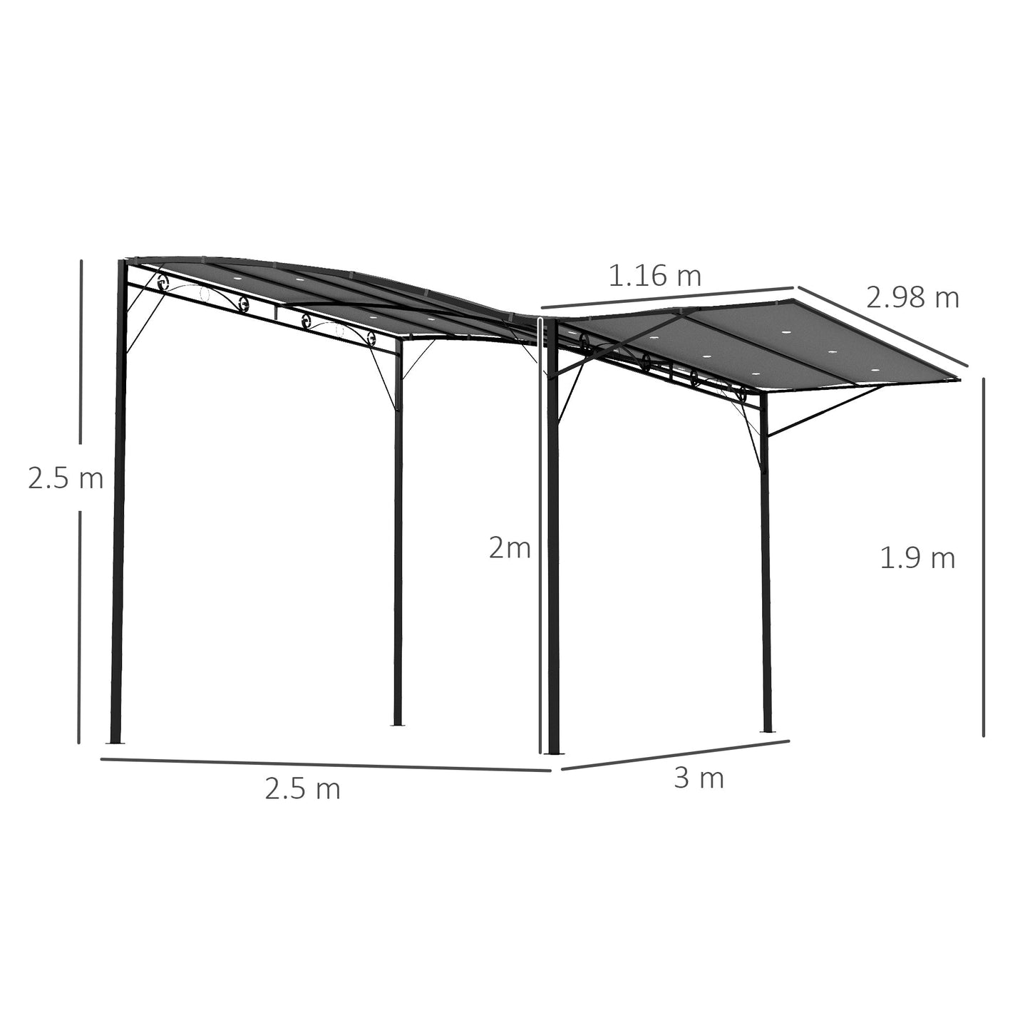 Outsunny 3 x 2.5 Patio Metal Gazebo Metal Frame Pergola with Extendable Canopy for Family Outdoor Shelter, Charcoal Grey