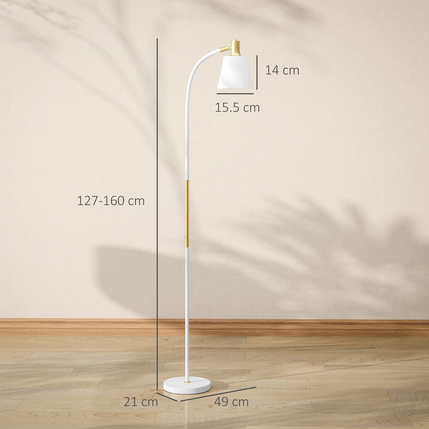 HOMCOM Floor Lamp for Living Room, Spotlight Reading Standing Lamp with Adjustable Height, Rocker on/off Switch, Indoor Task Lighting for Bedroom, Office, White (Bulb not Included)