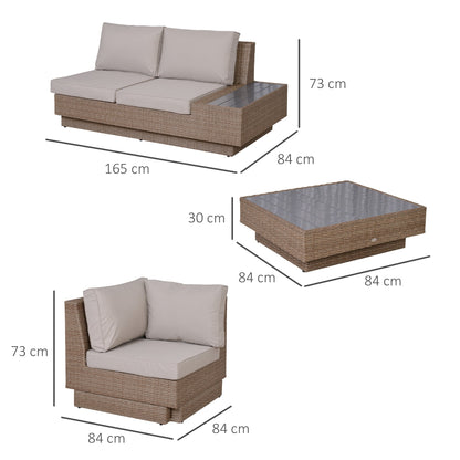 Outsunny 4 PCs Rattan Garden Furniture Outdoor Sectional Corner Sofa and Coffee Table Set Conservatory Wicker Weave Furniture with Armrest and Cushions - Beige