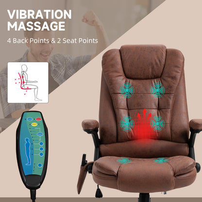 Vinsetto Massage Recliner Chair Heated Office Chair with Six Massage Points Microfiber Cloth 360¡ Swivel Wheels Brown