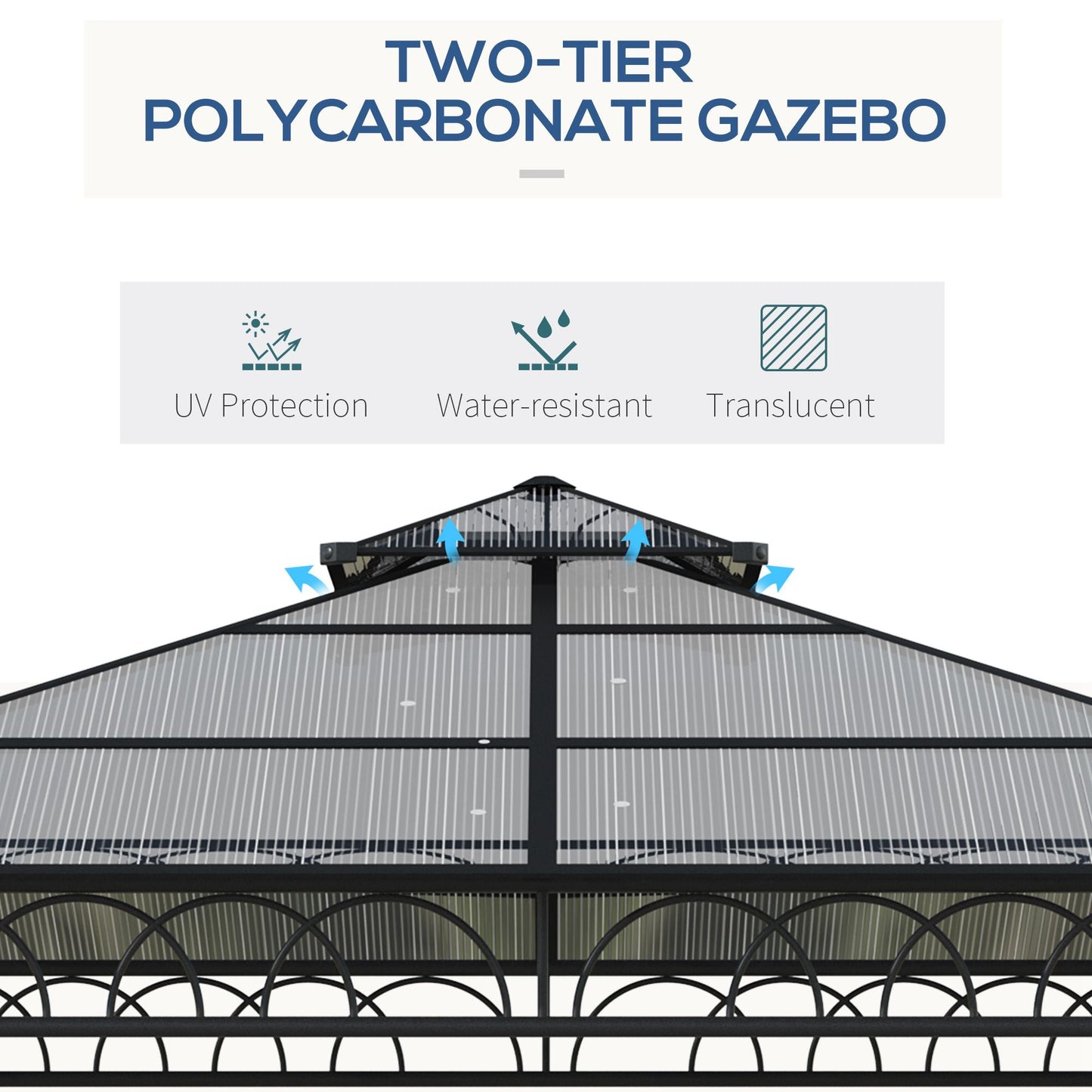 Outsunny 3 x 3 (m) Outdoor Polycarbonate Gazebo, Double√Ç Roof Hard Top Gazebo with√Ç Galvanised Steel Frame, Nettings√Ç &√Ç Curtains for Garden, Lawn, Patio and Deck, Khaki
