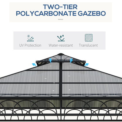 Outsunny 3 x 3 (m) Outdoor Polycarbonate Gazebo, Double√Ç Roof Hard Top Gazebo with√Ç Galvanised Steel Frame, Nettings√Ç &√Ç Curtains for Garden, Lawn, Patio and Deck, Khaki