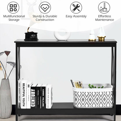 Industrial 2-Tier Narrow Console Table with Storage Shelf for Entryway-Black