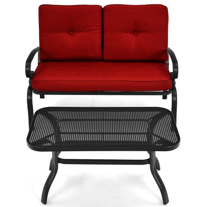 2 Pieces Outdoor Conversation Set with Ergonomic Backrest & Armrest for Balcony & Poolside Red