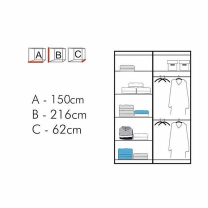 Deltum Sliding Door Wardrobe - Grey, White, Black - 150cm and 203cm