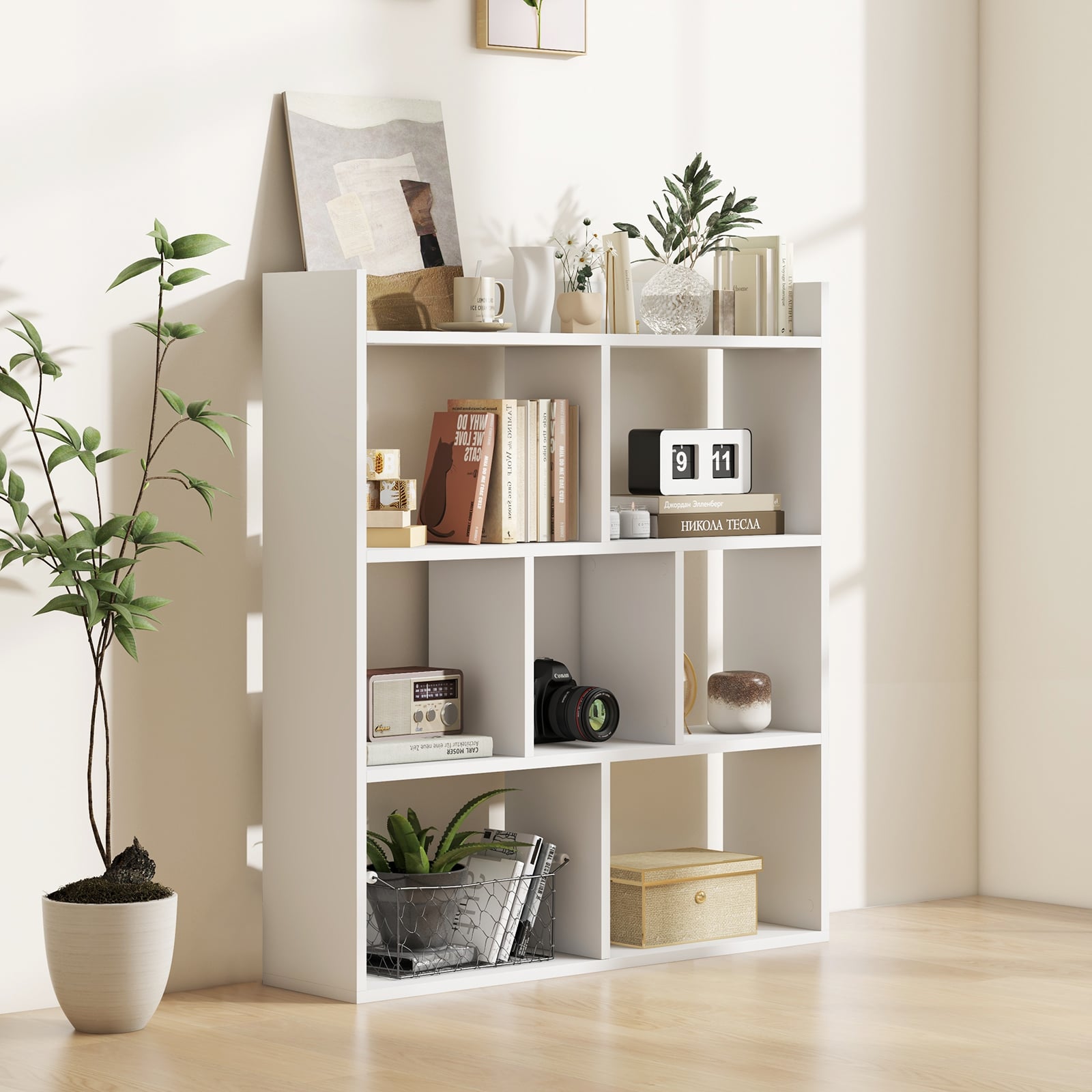 7 Cubes Open-back Bookshelf Home Storage Display Shelf-White