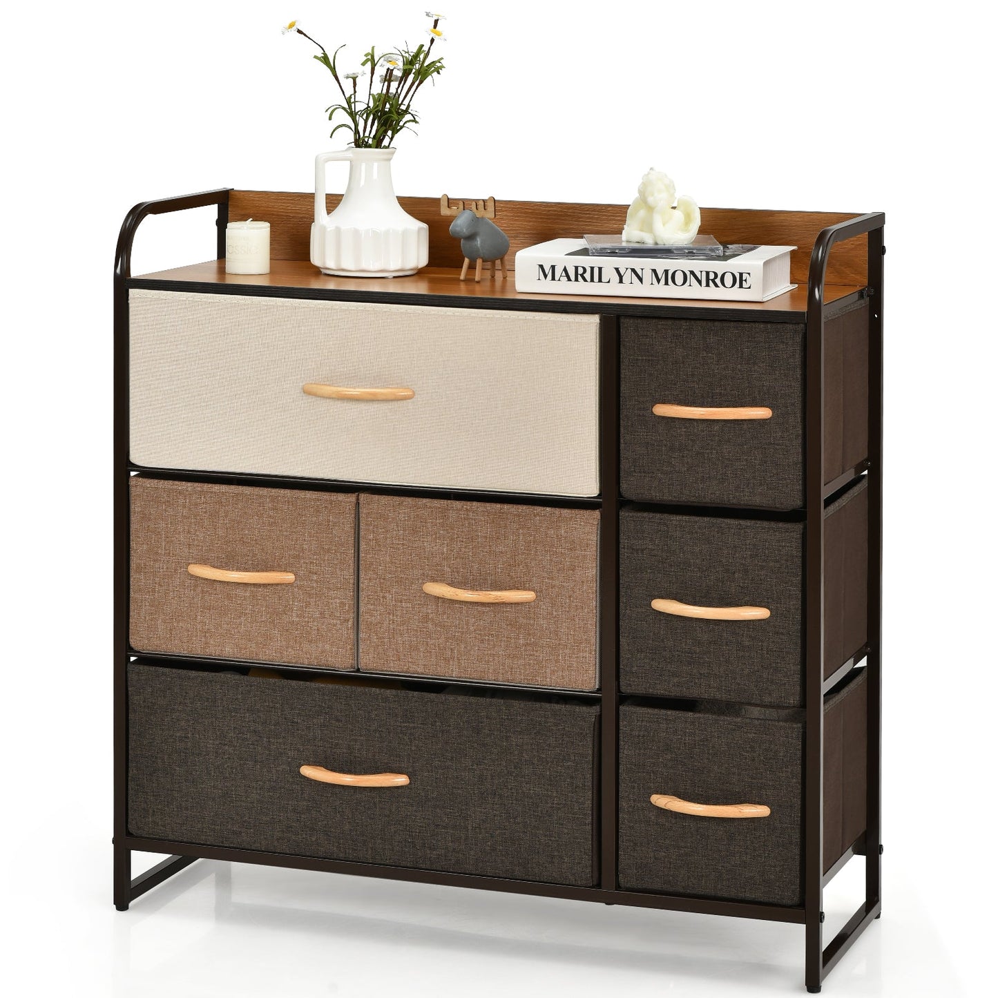 7-Drawer Dresser with Wooden Top for Bedroom Hallway