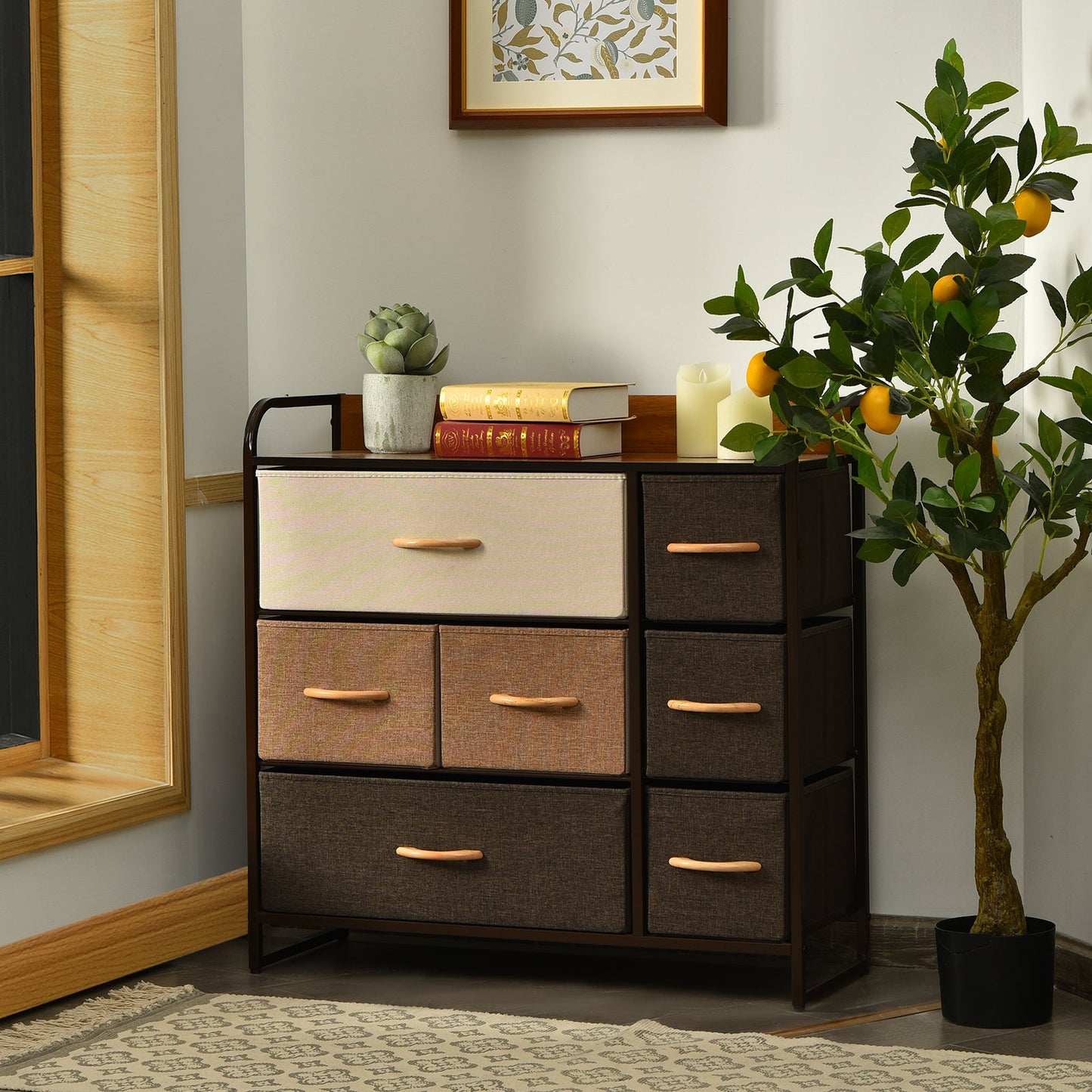 7-Drawer Dresser with Wooden Top for Bedroom Hallway