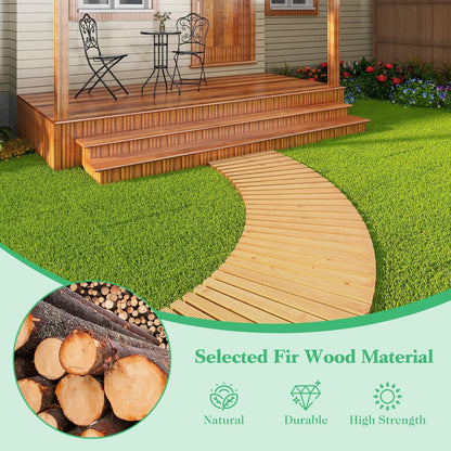 7 FT Wooden Garden Pathway Roll Out Curved Fir Wood Walkway with Anti-slip Surface-Natural