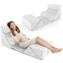 7 PCS Adjustable Support Pillow Set Bed Wedge Pillows with Memory Foam-White