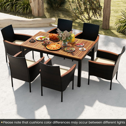 7 Pieces PE Rattan Outdoor Patio Dining Set for Yard Garden and Poolside-Brown