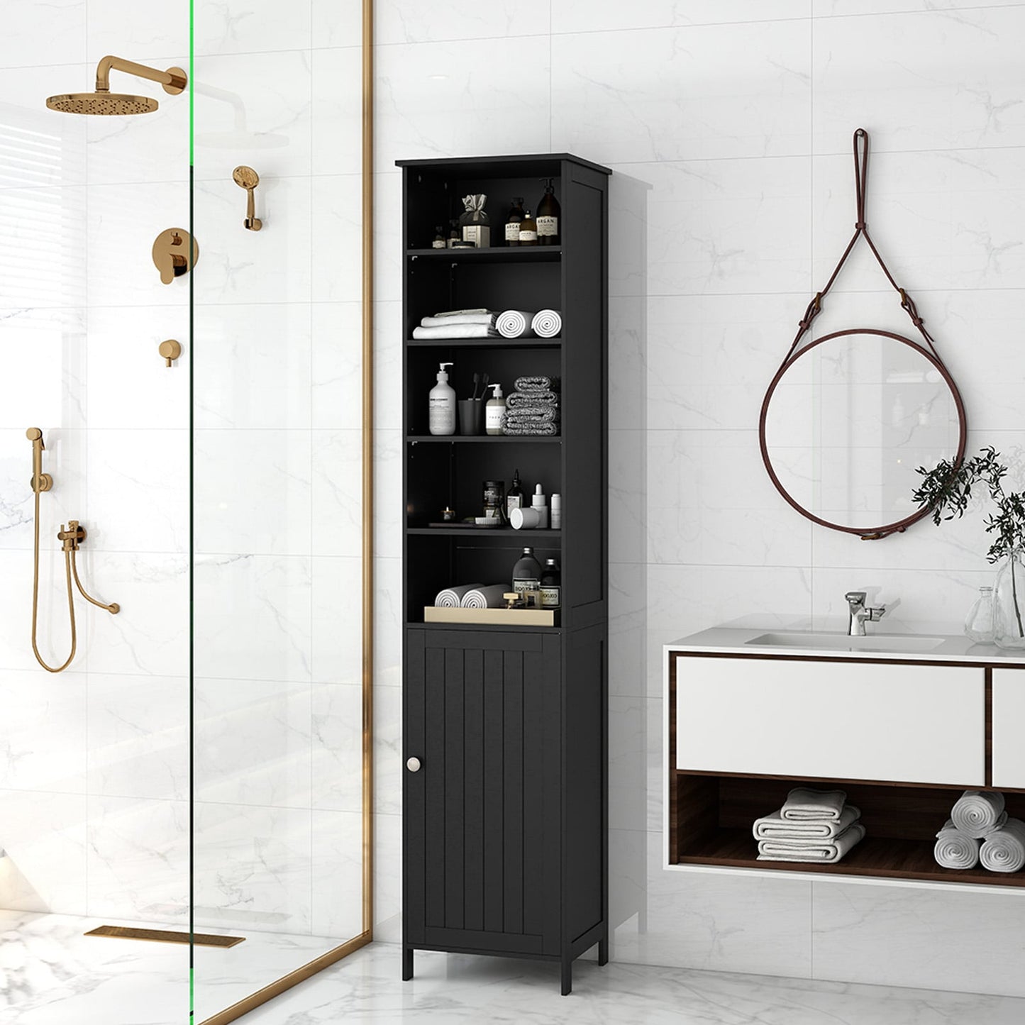 7-Tier Tall Freestanding Cabinet-Black