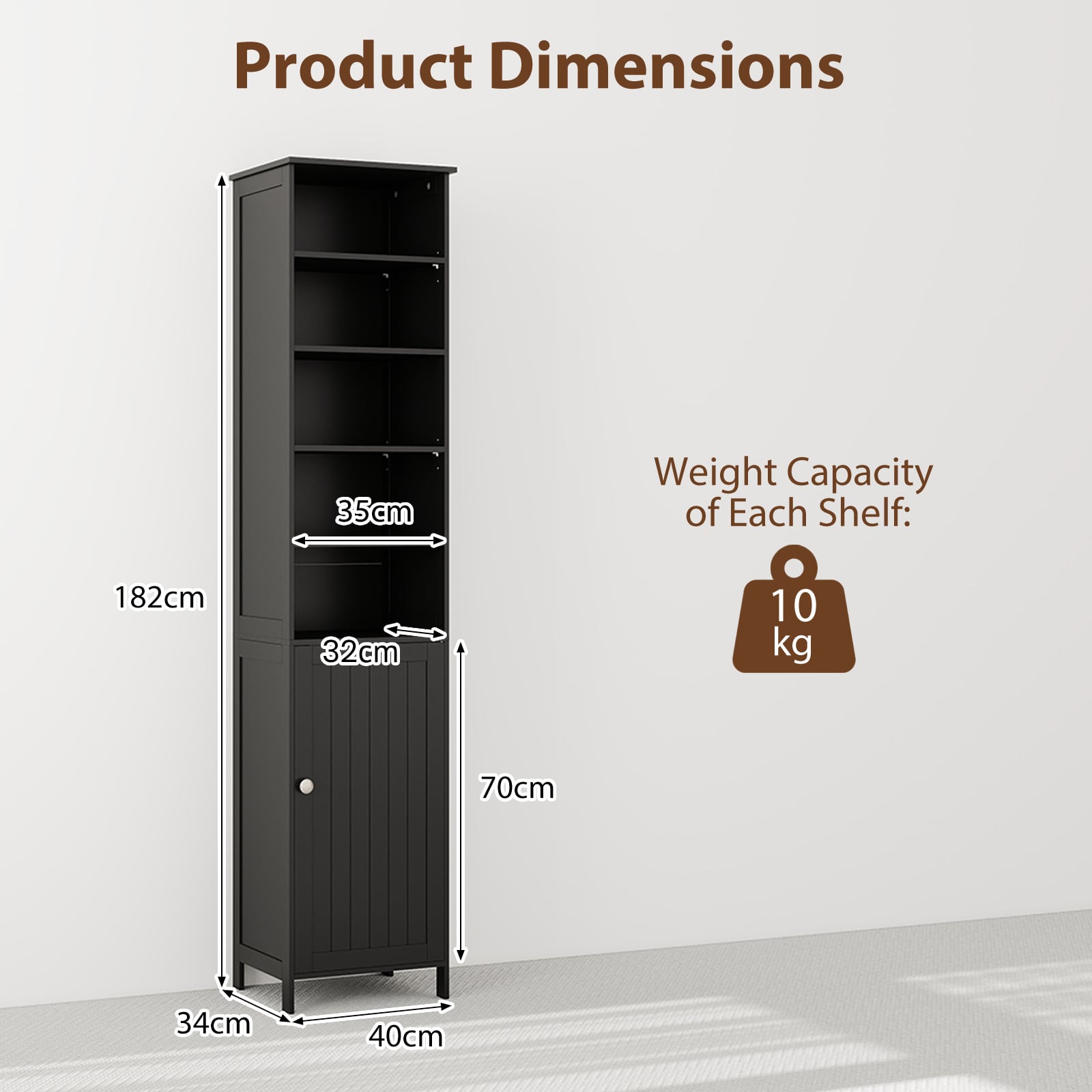 7-Tier Tall Freestanding Cabinet-Black