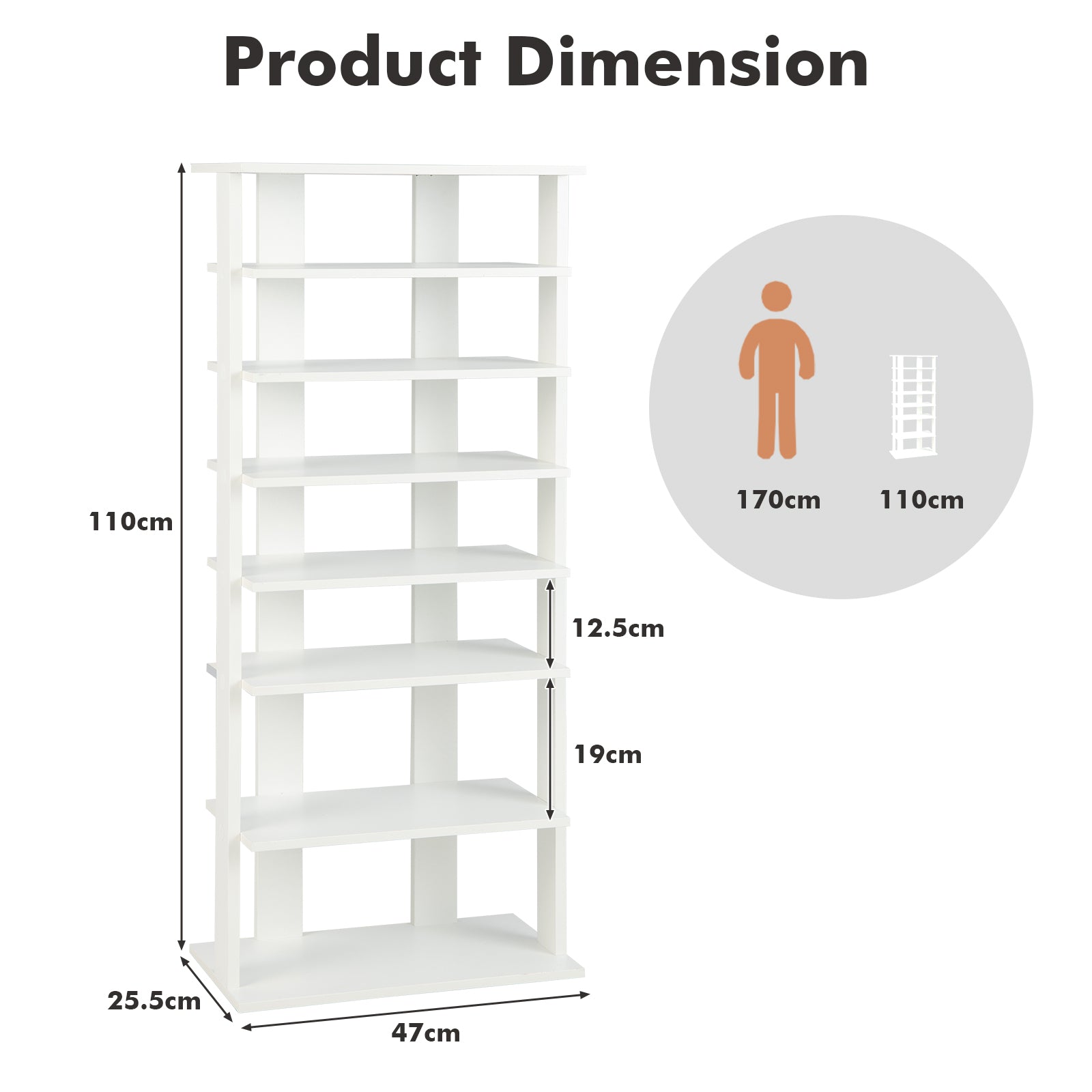 Shoe rack 7-tier shoe rack in retro style 45 x 25 x 110.5 cm white