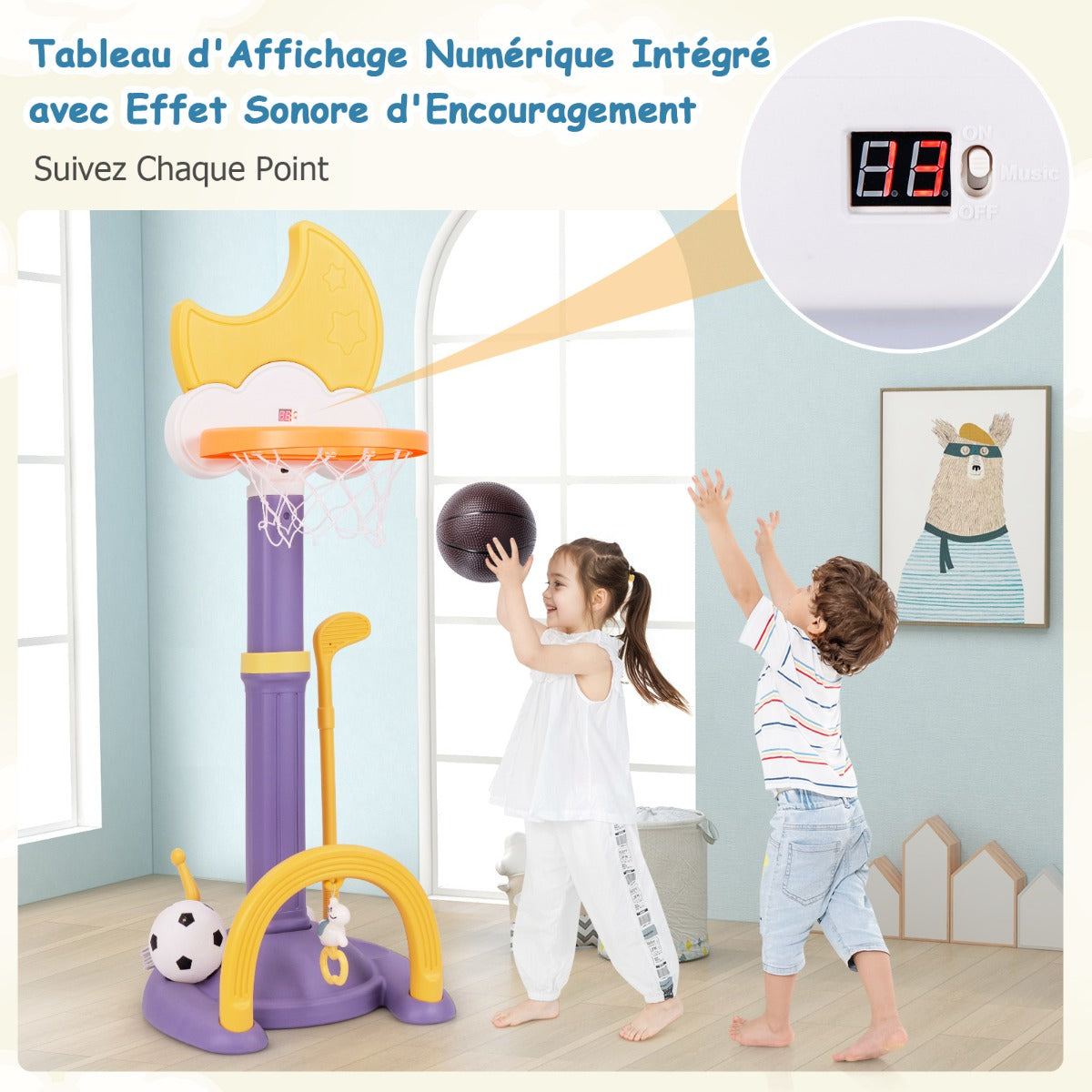 4-In-1 Kids Basketball Hoop with Adjustable Height for Kids-Yellow