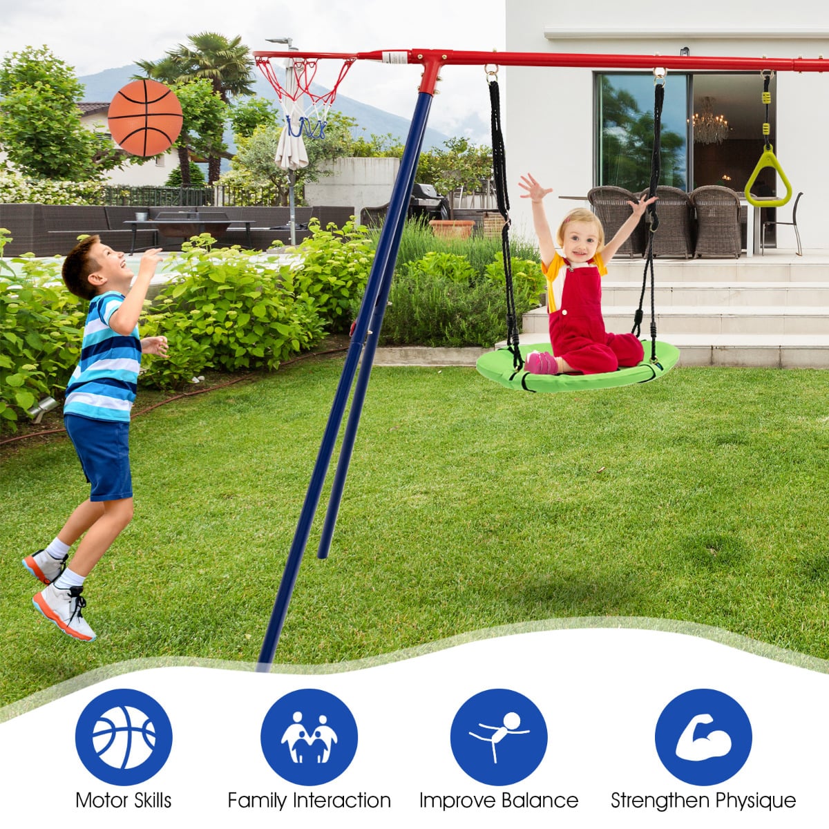 7-in-1 Kids Swing Set with 2 Swings for Kids Aged 3-10 Years Old