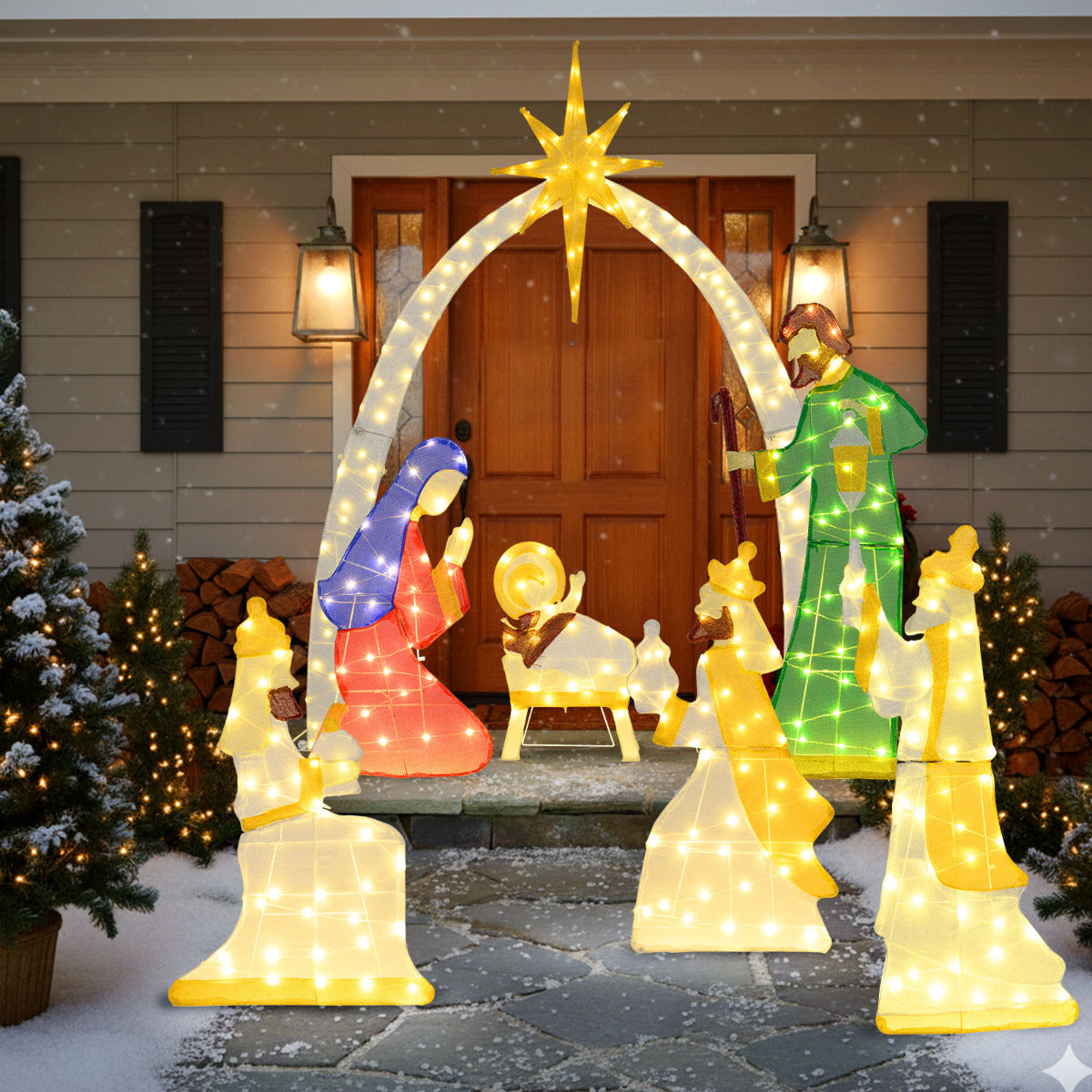 7 Pcs Lighted Nativity Scene with 310 Warm White LED Lights