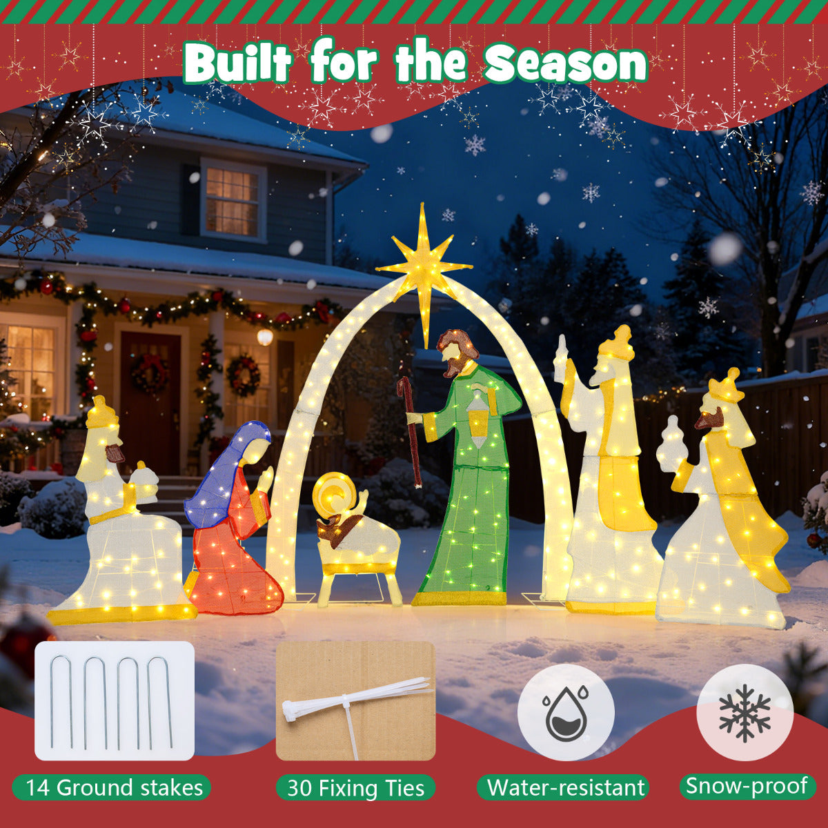 7 Pcs Lighted Nativity Scene with 310 Warm White LED Lights