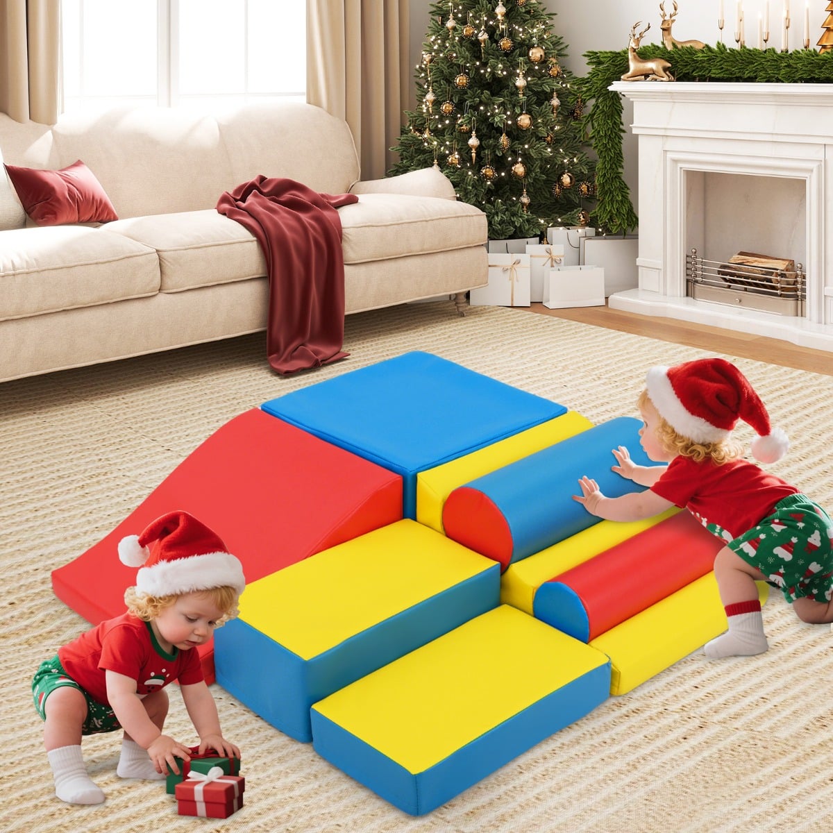 7 Pcs Toddler Climbing Blocks Soft with Waterproof PU Leather Cover for 1+ Baby