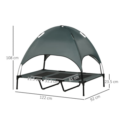 PawHut Raised Dog Bed Waterproof Elevated Pet Cot with Breathable Mesh UV Protection Canopy Grey, for XL Dogs, 122 x 92 x 108cm