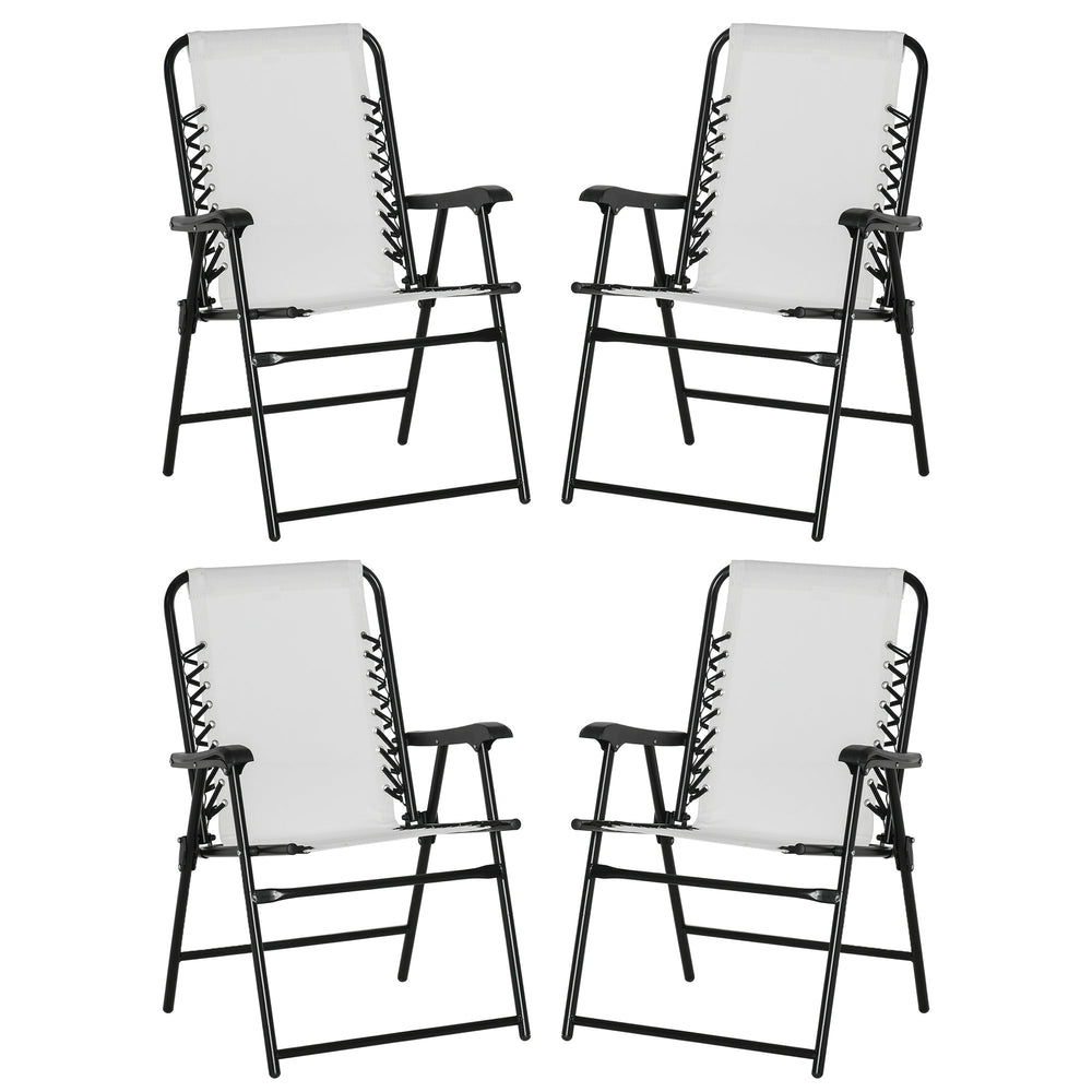 Outsunny Pieces Patio Folding Chair Set, Outdoor Portable Loungers for Camping Pool Beach Deck, Lawn Chairs with Armrest Steel Frame, Cream White