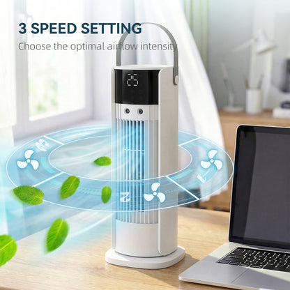 HOMCOM Tower Fan for Bedroom, 16 Inch Mist Desktop Fan with RGB Lights, 3 Speeds, 90Â° Oscillation, 10H Timer, for Home Office