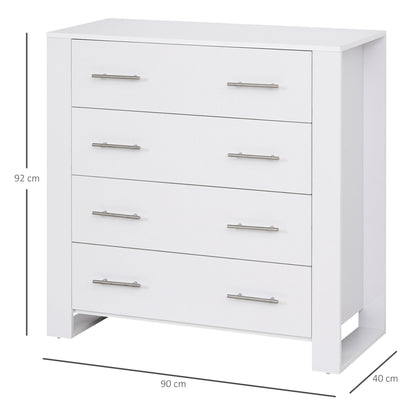 HOMCOM Chest Of 4 Drawers Storage Cabinet Bedroom Clothes w/Metal Handles Base Freestanding Unit Furnishing Living Room White