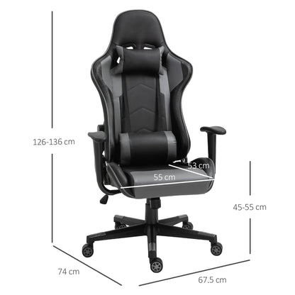 Vinsetto Gaming Chair, Computer Desk Chair, Racing Chair with Adjustable Height, Head Pillow and Lumbar Support for Adults, Black