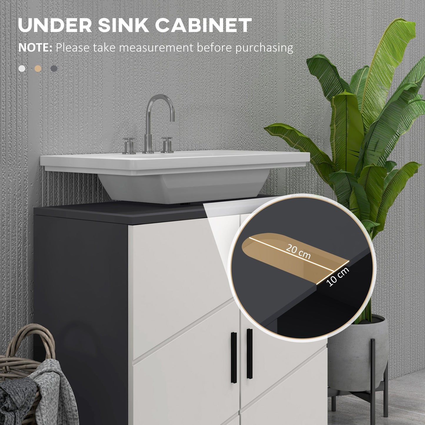 kleankin Under Sink Bathroom Cabinet, Bathroom Vanity Unit, Basin Storage Cupboard with Double Doors and Shelf, 10W x 20Dcm "U" Cut-Out, Light Grey