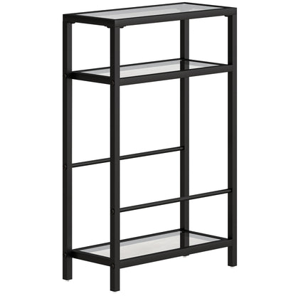 HOMCOM 3-Tier Side Table, Narrow End Table with Storage Shelf and Tempered Glass Tabletop for Small Spaces, Black