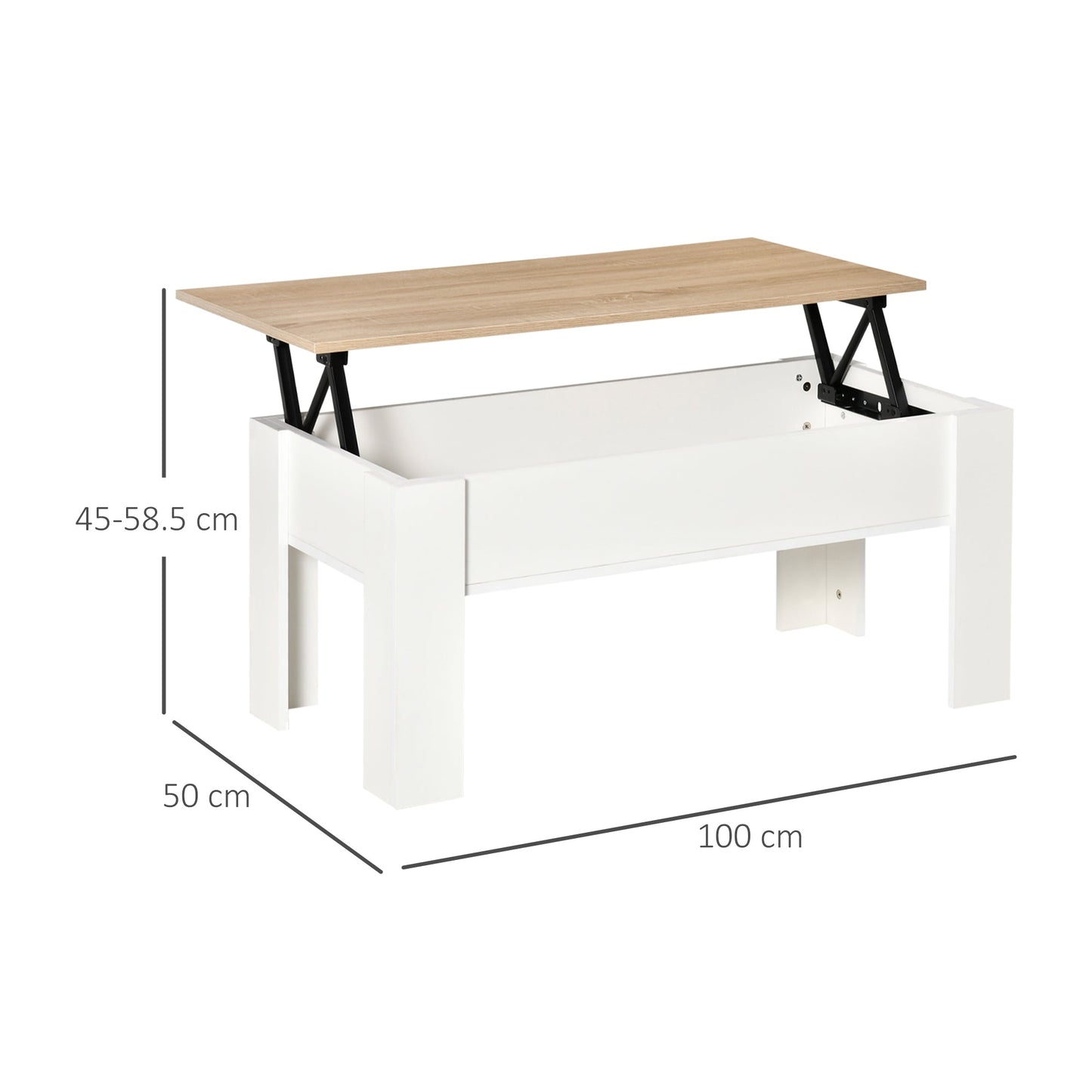 Lift Top Coffee Table with Hidden Storage Compartment, Lift Tabletop Pop-Up Centre Table for Living Room