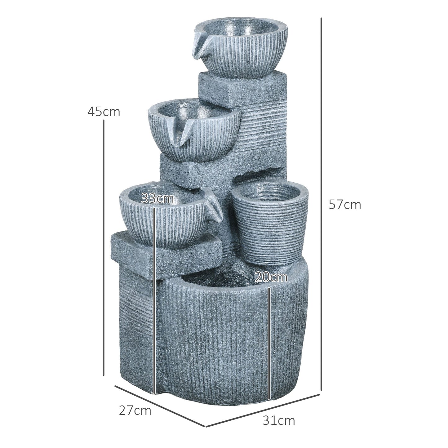 Outsunny Solar Powered Outdoor Water Fountain - Dark Grey