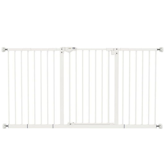 PawHut Adjustable Safety Gate w/ Three Extensions, Four Adjustable Screws, White