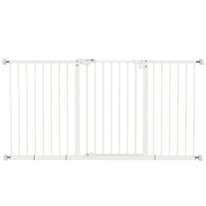 PawHut Adjustable Safety Gate w/ Three Extensions, Four Adjustable Screws, White