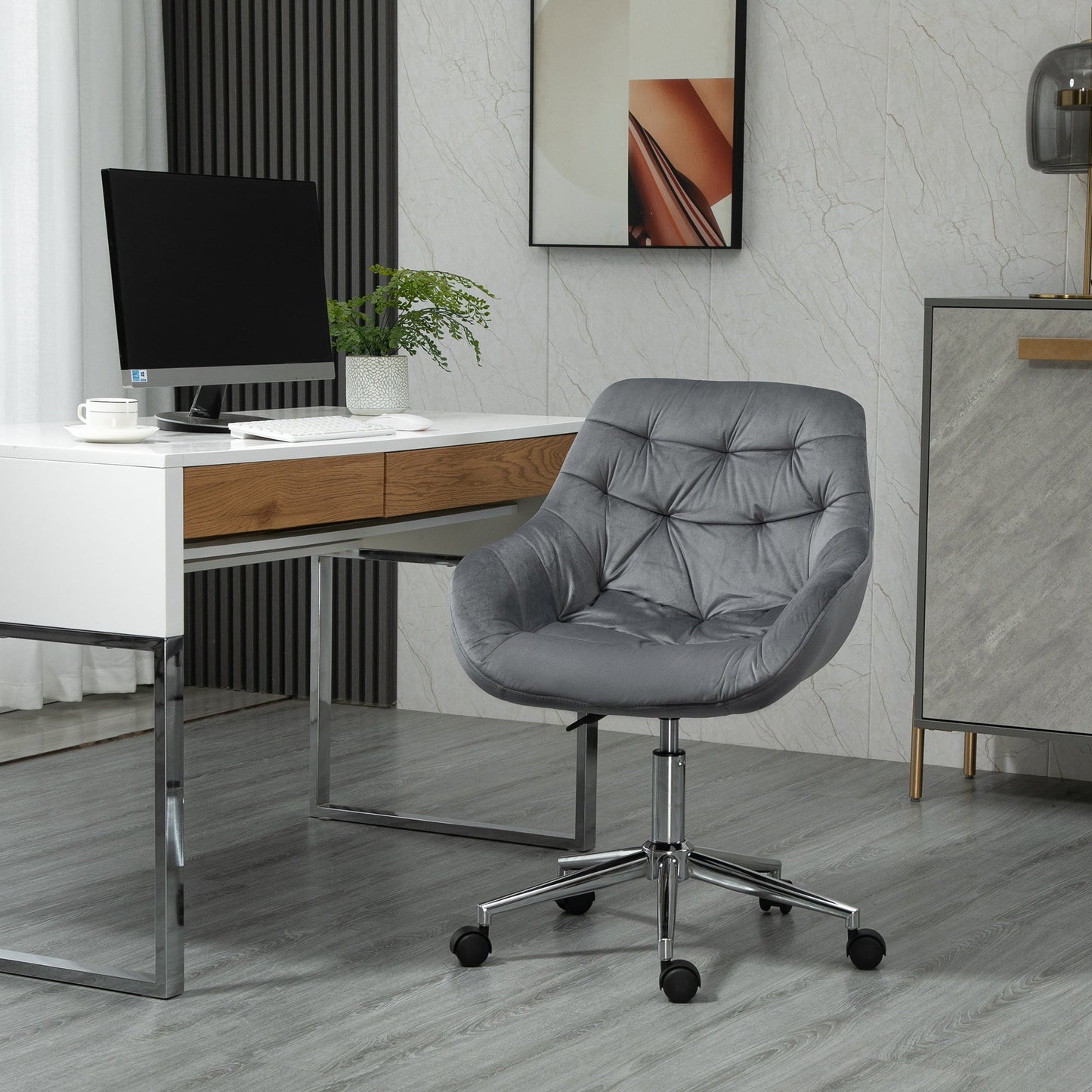 Vinsetto Swivel Chair Chair Velvet Ergonomic Computer Chair Comfy Desk Chair w/ Adjustable Height, Arm and Back Support, Dark Grey