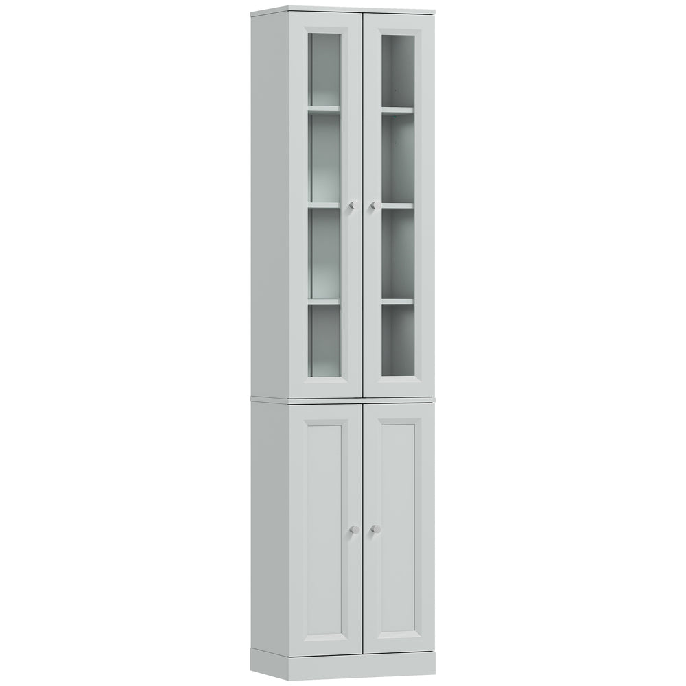 HOMCOM Tall Bathroom Storage Cabinet, 6-Tier Slim Bathroom Cabinet with Adjustable Shelf, 4 Soft-Close Doors, Dusty Blue