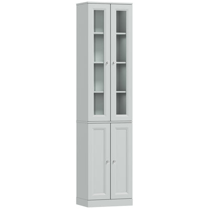 HOMCOM Tall Bathroom Storage Cabinet, 6-Tier Slim Bathroom Cabinet with Adjustable Shelf, 4 Soft-Close Doors, Dusty Blue