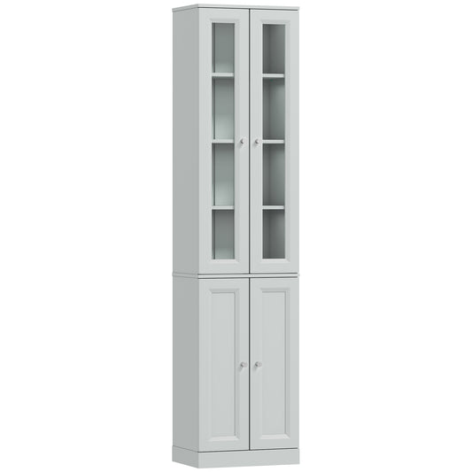 HOMCOM Tall Bathroom Storage Cabinet, 6-Tier Slim Bathroom Cabinet with Adjustable Shelf, 4 Soft-Close Doors, Dusty Blue