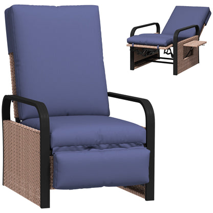 Outsunny 140 Reclining Rattan Armchair - Brown/Blue