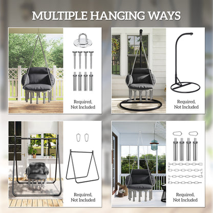 Outsunny Hanging Chair Outdoor Hammock Chair with Soft Cushion, Cotton Rope Boho Style Swing Chair, Hanging Garden Swing Seat for Indoor Outdoor, Dark Grey