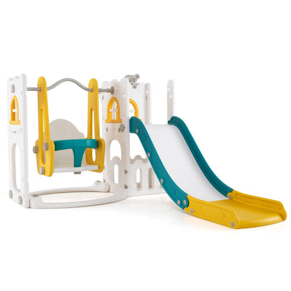 7-in-1 Toddle Slide Set with Swing Seat and Basketball Hoop and Ladder-Yellow