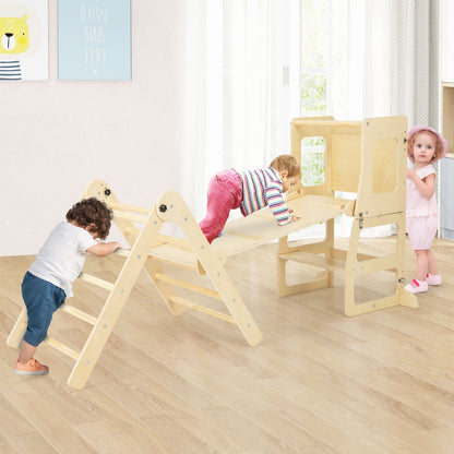 7-in-1 Toddler Climbing Toy Set Folding with Step Stool Ages 3-14 Years Old-Natural