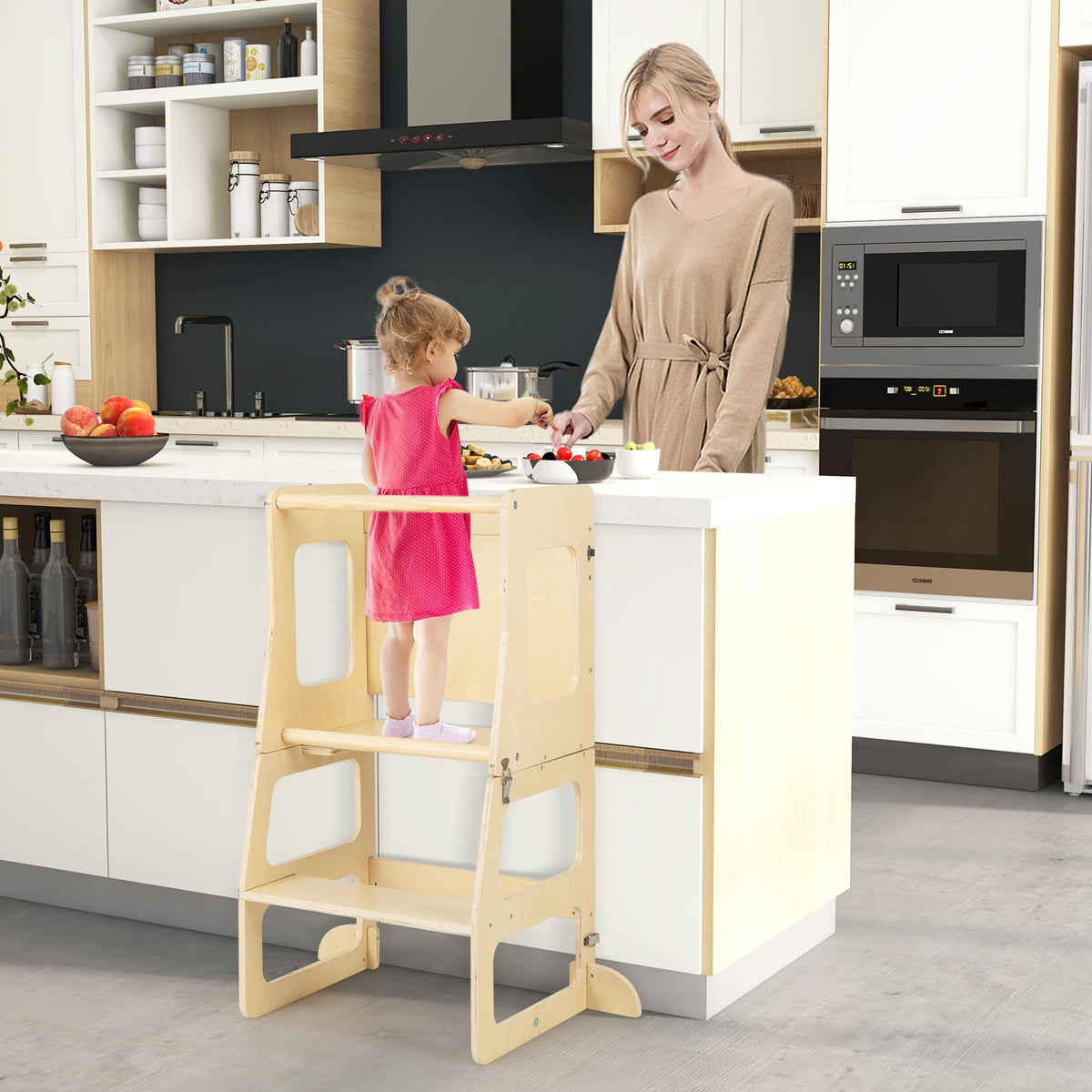 7-in-1 Toddler Climbing Toy Set Folding with Step Stool Ages 3-14 Years Old-Natural