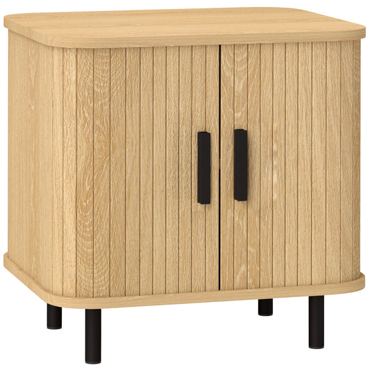 HOMCOM Nightstand with Sliding Doors and Metal Legs Oak Tone