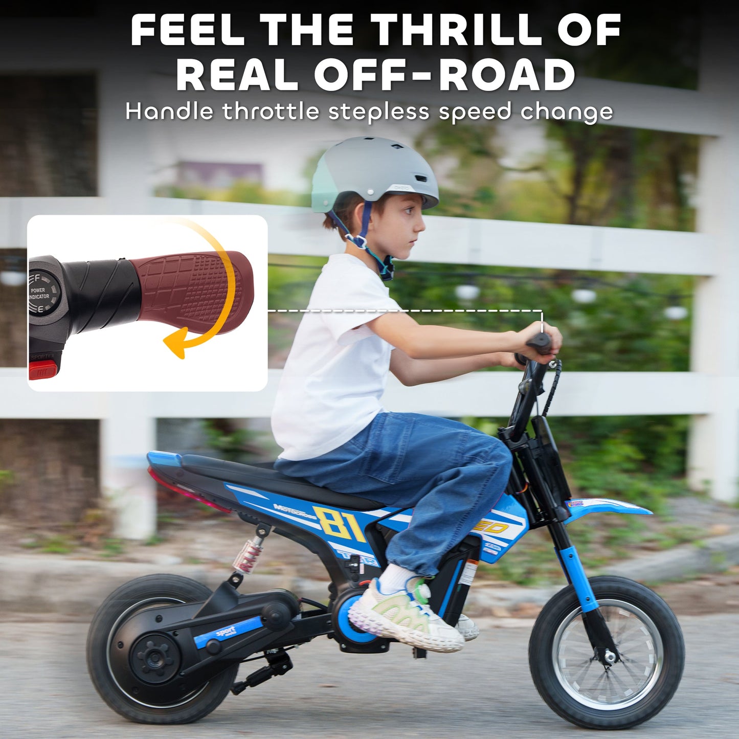 AIYAPLAY Kids Electric Motorbike, 24V Ride On Motorcycle with 3 Speeds and Rear Suspension, Dirt Bike for 8-12 Years Old, Blue