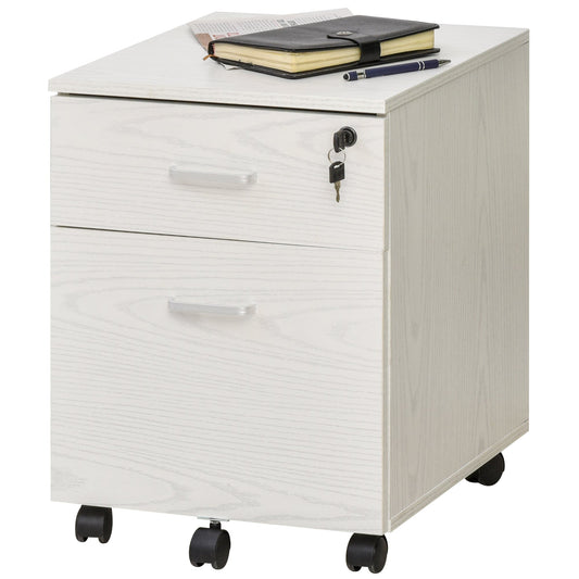 Vinsetto 2-Drawer Locking Office Filing Cabinet w/ 5 Wheels Rolling Storage Hanging Legal Letter Files Cupboard Home Organisation White