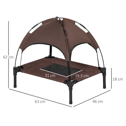 PawHut Raised Dog Bed Waterproof Elevated Pet Cot with Breathable Mesh UV Protection Canopy Brown, for Small Dogs, 61 x 46 x 62cm