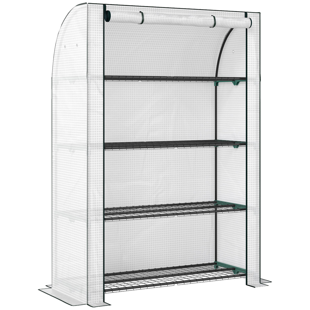 Outsunny Mini Greenhouse with Reinforced PE Cover, Portable Indoor Outdoor Green House with Roll-up Door, 170 x 120 x 50cm, White
