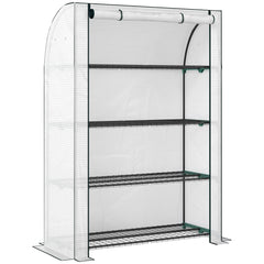 Outsunny Mini Greenhouse with Reinforced PE Cover, Portable Indoor Outdoor Green House with Roll-up Door, 170 x 120 x 50cm, White